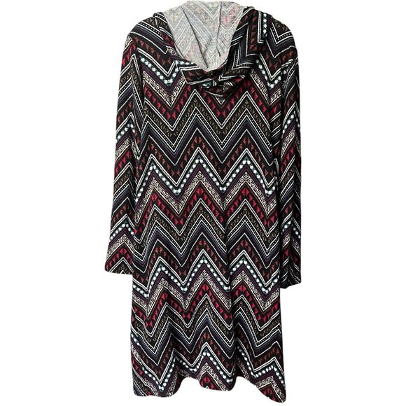 Cato Hooded Multicolor Chevron Duster Cardigan Sz L Aztec Geometric Artsy Tribal - Picture 6 of 11
